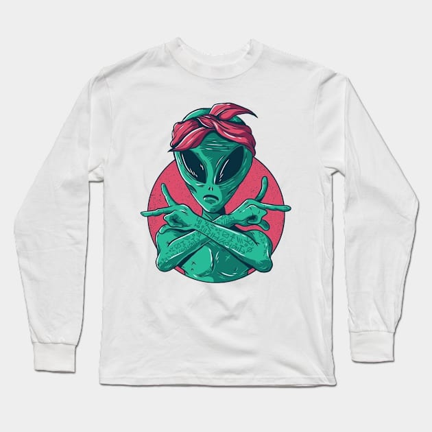 Gangsta Alien Long Sleeve T-Shirt by OldSchoolRetro